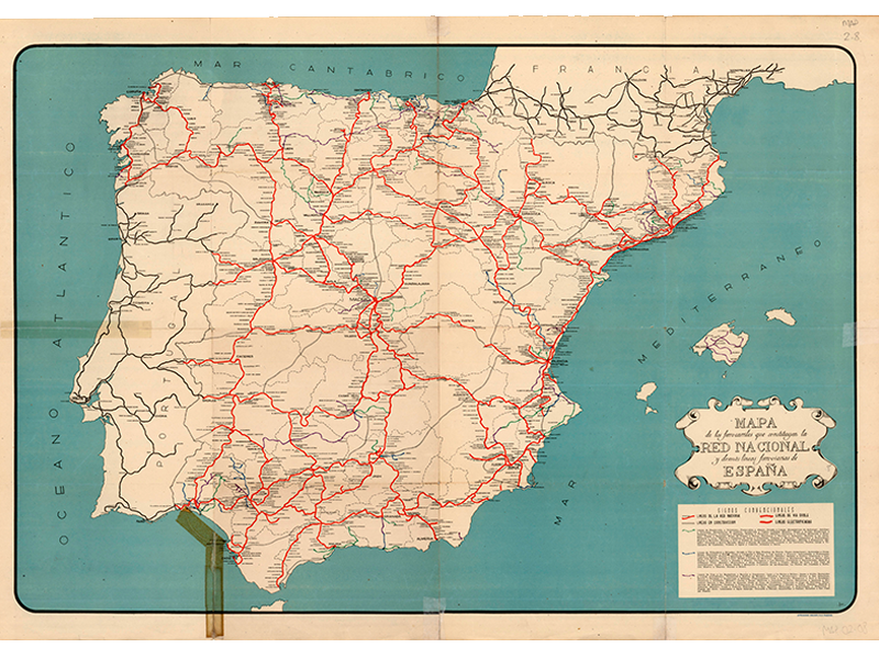 Mapa de los ferrocarriles que constituyen la red nacional y dems lneas ferroviarias de Espaa . 1941. MAP 02-08