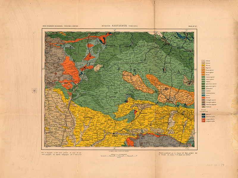 Mapa geolgico de Espaa: Burgos-Santander-Vizcaya. 3 ed. 192?. Signatura MAP 07-28