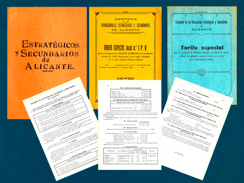 Tarifas de la Compaa de los Ferrocarriles Estratgicos y Secundarios de Alicante. Aos 1915-1944. Sign. D-0785-005