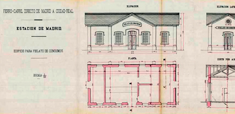 Edificio para fielato de consumos. Plano del proyecto realizado por el ingeniero Jos Antonio Calleja el 7 de abril de 1880.